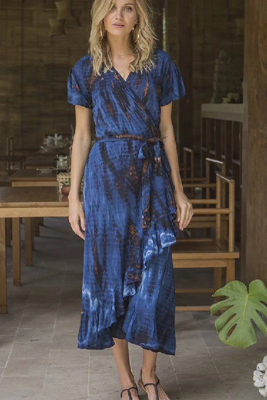 Scoop Neck Denim Maxi Dresses -Scoop Neck Denim Maxi Dresses -SHU-SHI Women's Boho Maxi Wrap Dress - Casual V-Neck Tie Dye Sundress