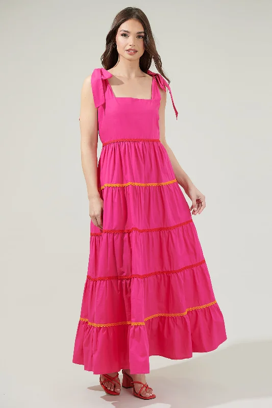 Alluring Fuchsia Maxi Dresses -Alluring Fuchsia Maxi Dresses -Hannah Hall Tiered Maxi Dress