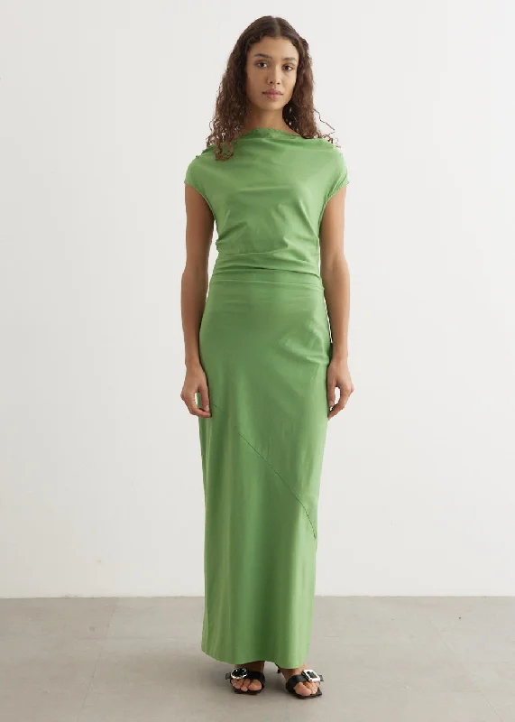 Uneven Shoulder Moss Maxi Dresses -Uneven Shoulder Moss Maxi Dresses -Rina Maxi Dress