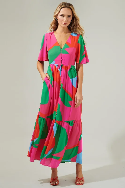 Updated Maxi Dresses -Updated Maxi Dresses -Milton Abstract Pismo Button Down Flutter Maxi Dress