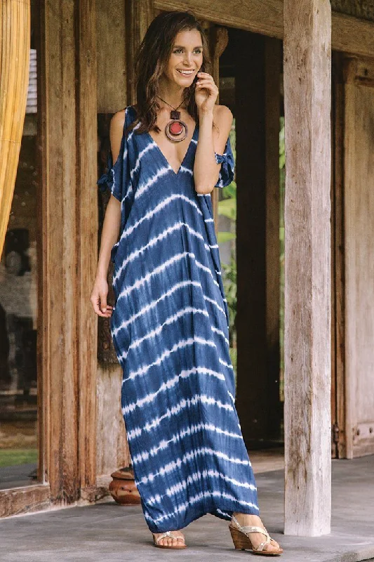 Oatmeal Rhinestone Getaway Maxi Dresses -Oatmeal Rhinestone Getaway Maxi Dresses -SHU-SHI Women's Camelia Casual Maxi Dress - Tie Dye Cold Shoulder Long Loose Beach Cover Up