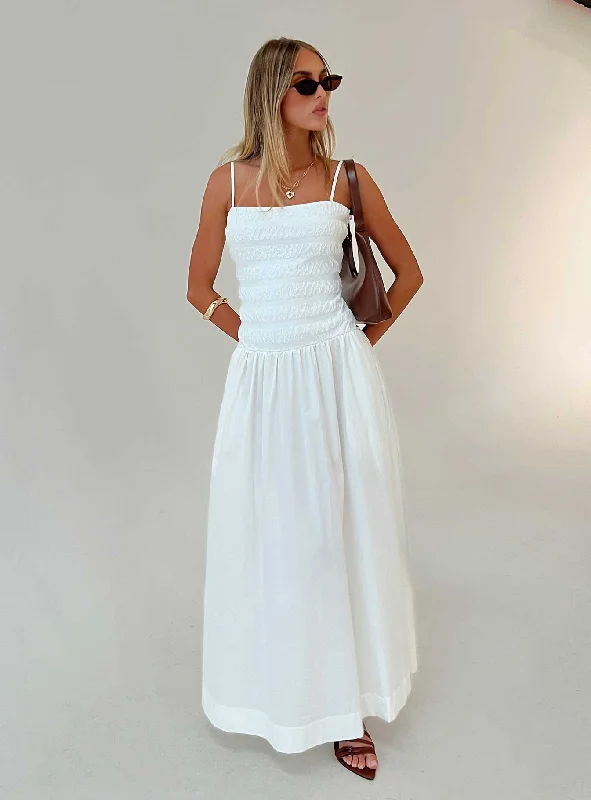 Laid-Back Maxi Dresses -Laid-Back Maxi Dresses -Sweetgum Shirred Maxi Dress White