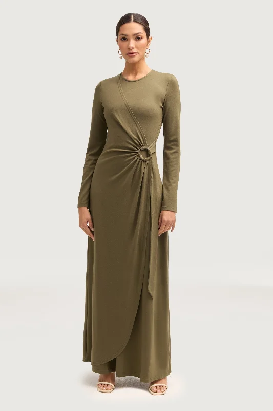 Jade Extended Sleeve Maxi Dresses -Jade Extended Sleeve Maxi Dresses -Reema Wrap Maxi Dress - Olive