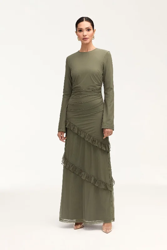 Top-Tier Getaway Maxi Dresses -Top-Tier Getaway Maxi Dresses -Sabrina Waterfall Maxi Dress - Smokey Olive