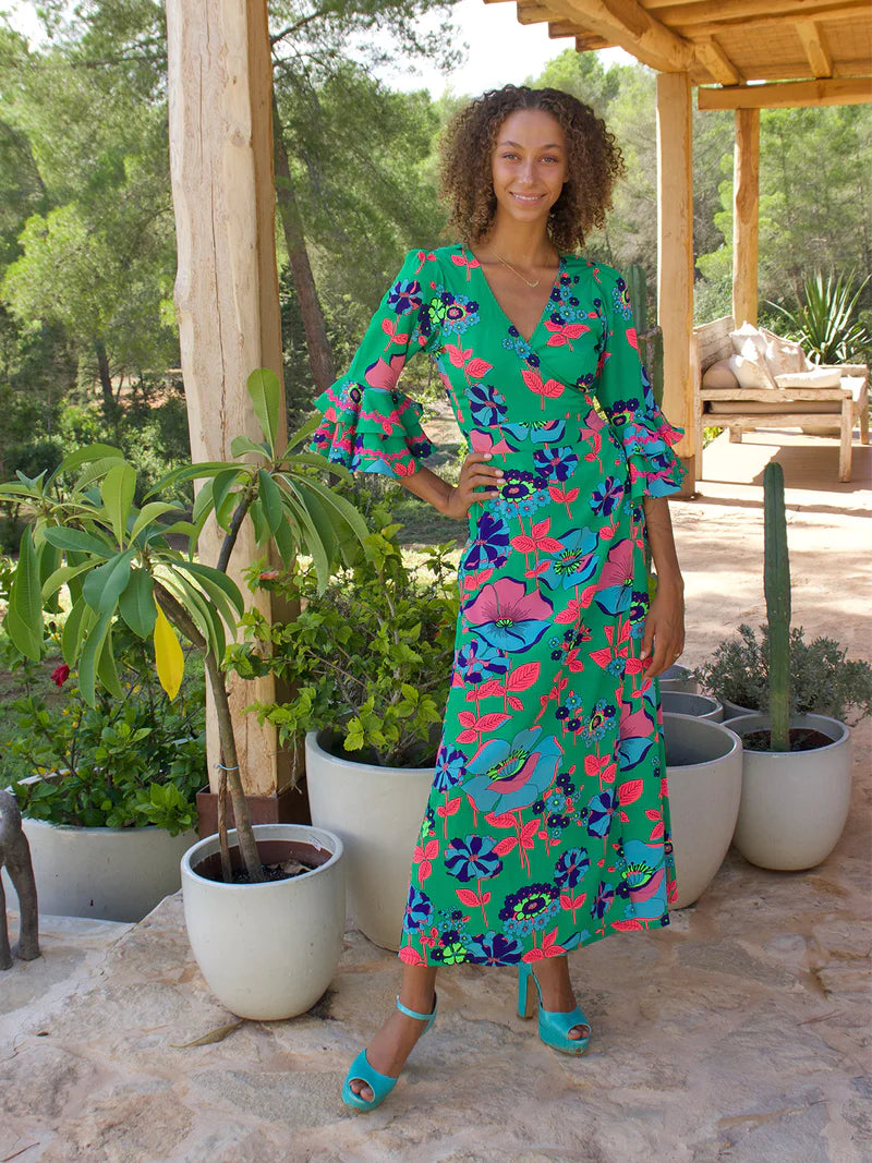 Young Claret Maxi Dresses -Young Claret Maxi Dresses -Stardust Joni Maxi Dress-Dark Green Flower