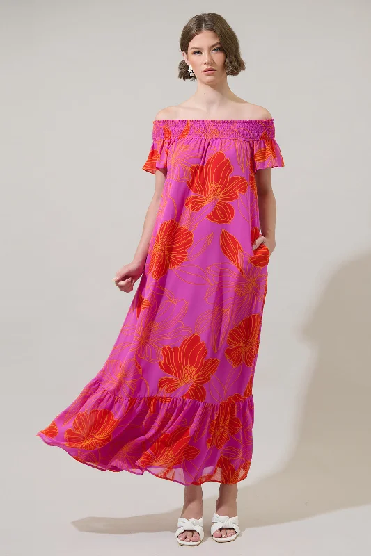 Mosaic Fuchsia Maxi Dresses -Mosaic Fuchsia Maxi Dresses -Blakeley Floral Jane Smocked Maxi Dress