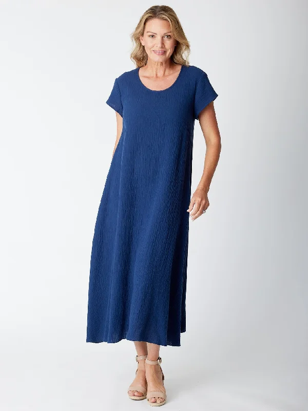 Exposed Back Maxi Dresses -Exposed Back Maxi Dresses -Cotton Maxi Dress - Navy