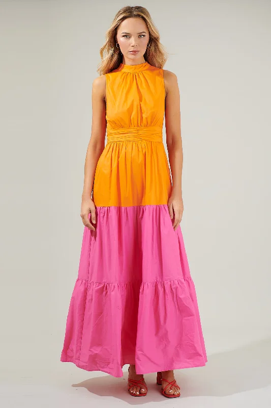 Lustrous Mandarin Maxi Dresses -Lustrous Mandarin Maxi Dresses -Riley Halter Maxi Dress