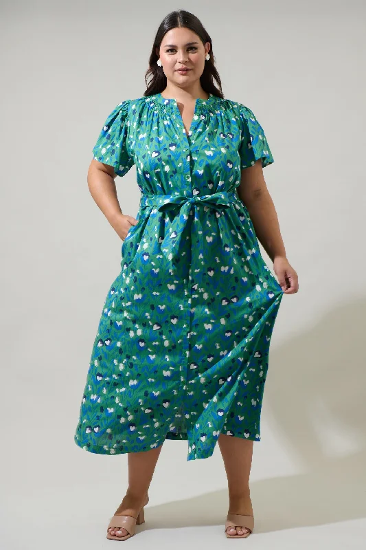 Capped Sleeve Denim Maxi Dresses -Capped Sleeve Denim Maxi Dresses -Laury Floral Mile Button Down Maxi Dress Curve