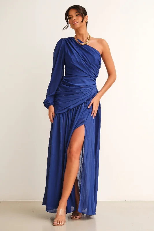 Voile Maxi Dresses -Voile Maxi Dresses -Piper One Shoulder Maxi Dress Royal Blue