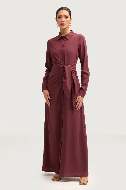 Mandarin Armless Maxi Dresses -Mandarin Armless Maxi Dresses -Sandra Side Tie Maxi Dress - Marron