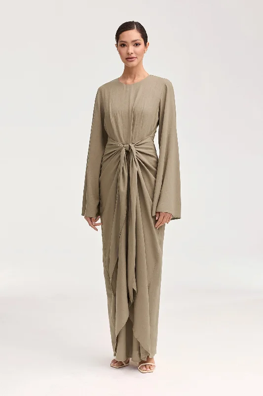 Extended Sleeve Pewter Maxi Dresses -Extended Sleeve Pewter Maxi Dresses -Hanadi Wrap Maxi Dress - Desert Sage