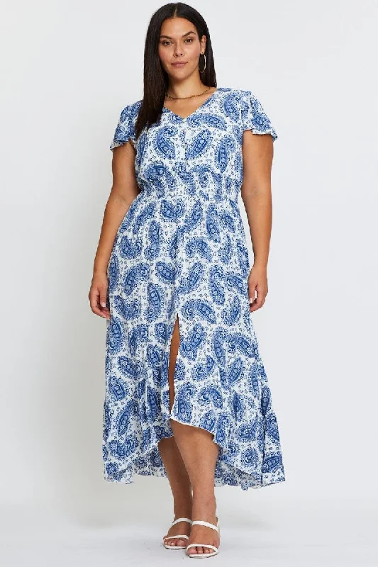 Armless Maxi Dresses -Armless Maxi Dresses -Paisley Pr Maxi Dress V-neck Short Sleeve