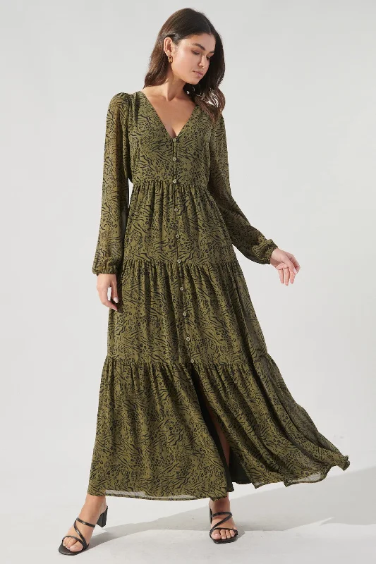 Updated Amber Maxi Dresses -Updated Amber Maxi Dresses -Leonna Olive Leopard Monaco Maxi Tiered Dress