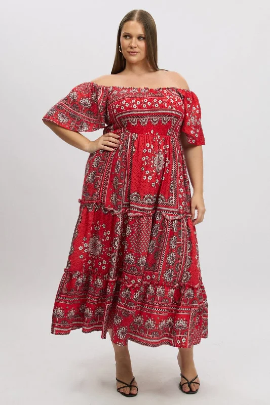 Oatmeal Bump-Friendly Maxi Dresses -Oatmeal Bump-Friendly Maxi Dresses -Red Boho Maxi Dress Short Sleeve Tiered