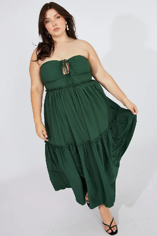 Rayon Maxi Dresses -Rayon Maxi Dresses -Green U Front Maxi Halter Dress