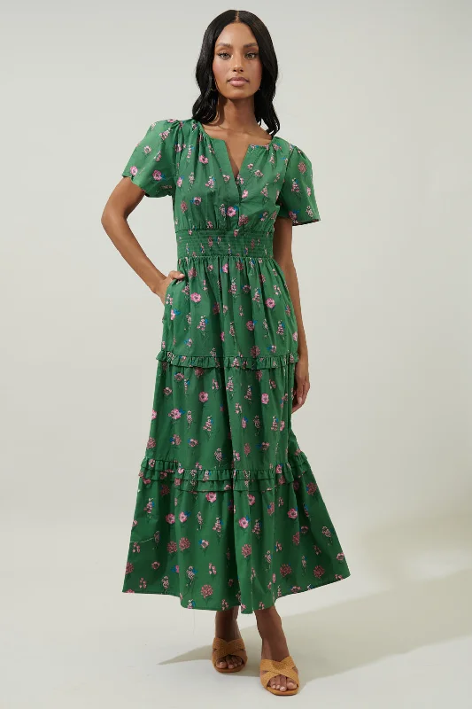 Moss Mosaic Maxi Dresses -Moss Mosaic Maxi Dresses -Trini Floral Palmer Poplin Tiered Maxi Dress