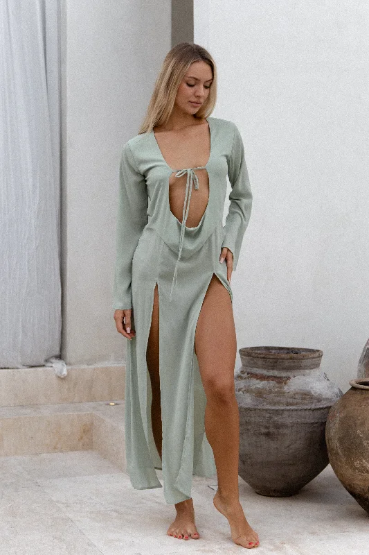 Sunset Maxi Dresses -Sunset Maxi Dresses -Carmen Cowl Neck Maxi Kaftan Sage