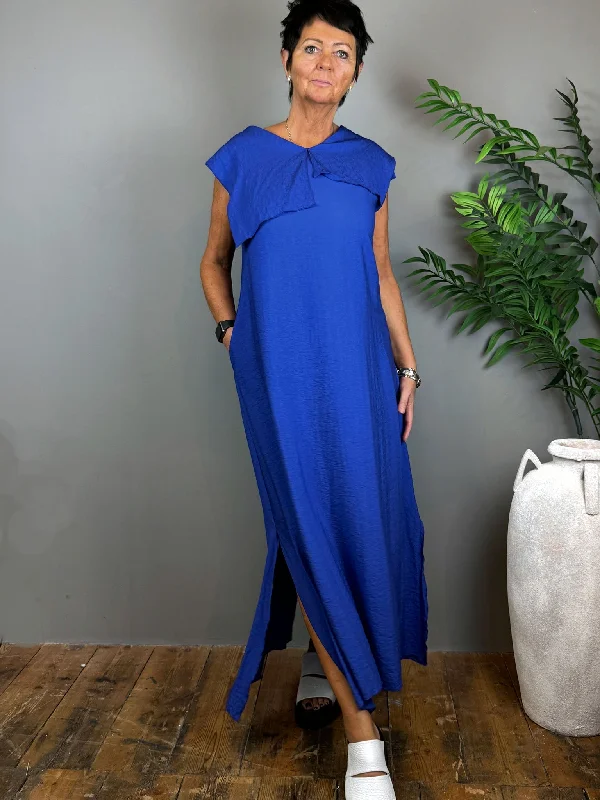 Low-Cost Mandarin Maxi Dresses -Low-Cost Mandarin Maxi Dresses -Royal Blue Tie Back Maxi Dress - ZUMO