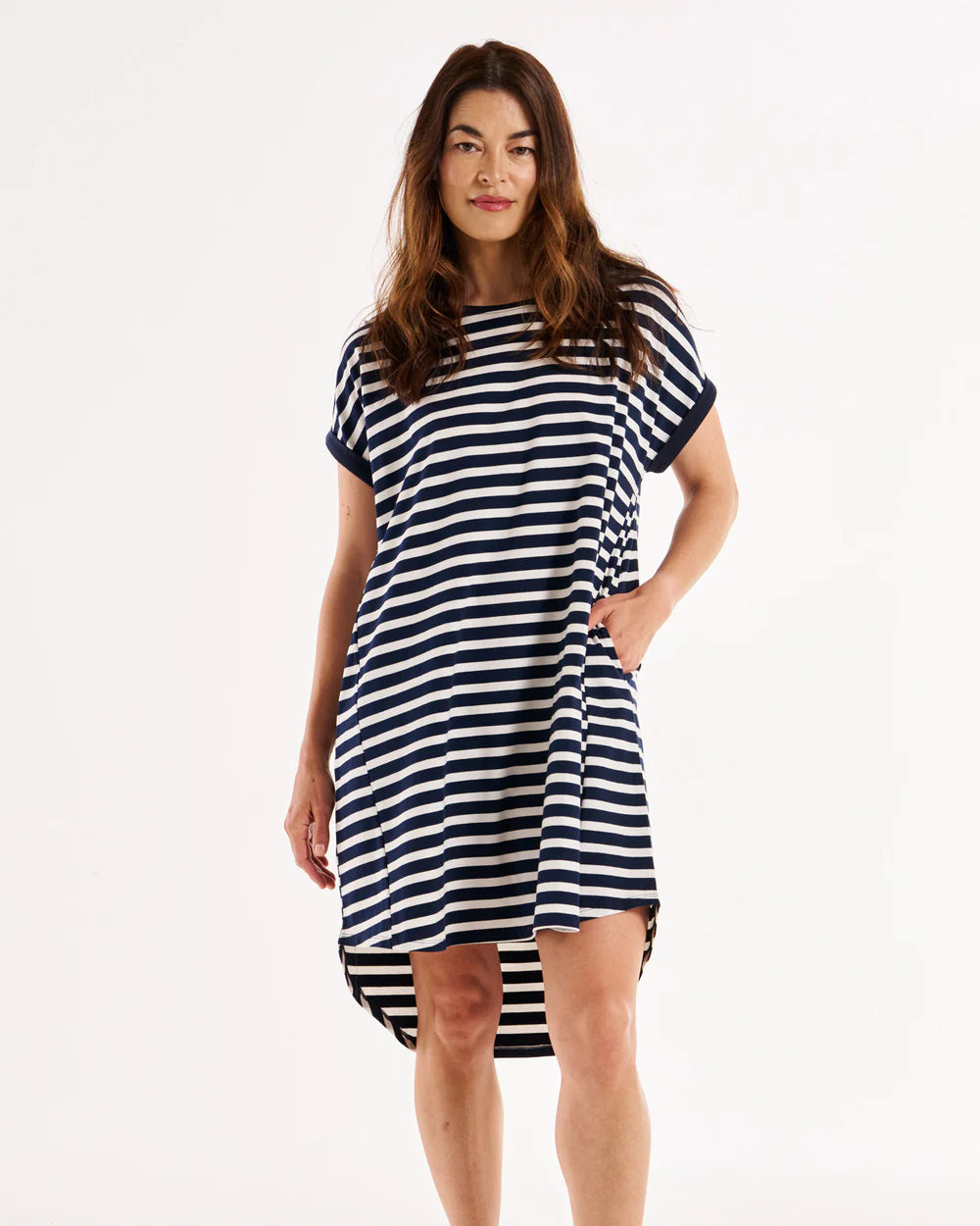 Top-Tier Getaway Maxi Dresses -Top-Tier Getaway Maxi Dresses -Maxine T-Shirt Dress - Navy Stripe