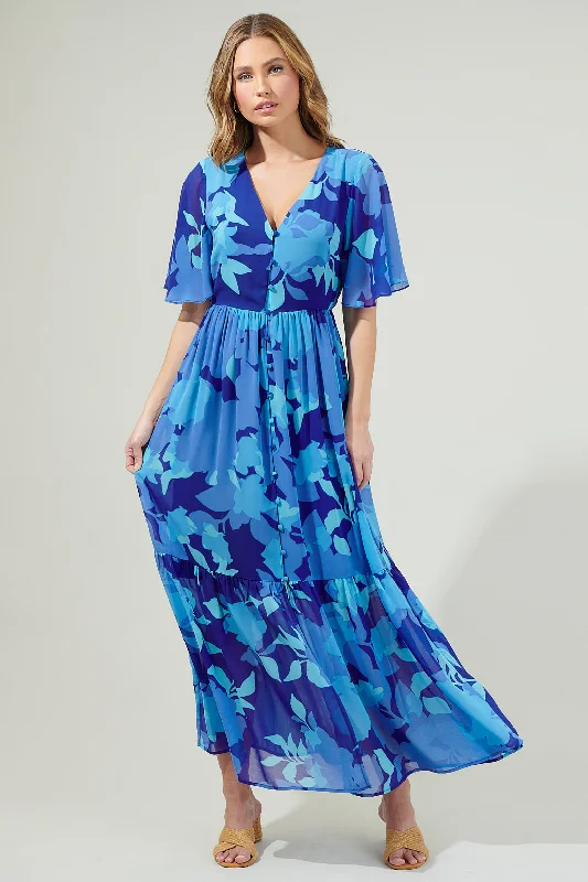 Mandarin Maxi Dresses -Mandarin Maxi Dresses -Alegria Floral Pismo Button Down Flutter Maxi Dress