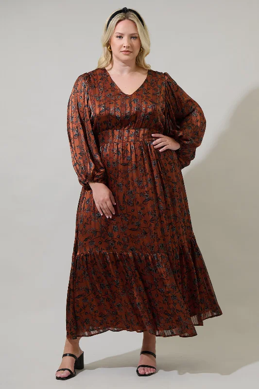 Voile Maxi Dresses -Voile Maxi Dresses -Leoben Floral Kent Long Sleeve Maxi Dress Curve