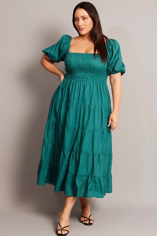 Getaway Maxi Dresses -Getaway Maxi Dresses -Green Maxi Dress Short Sleeve Tiered Tie Back