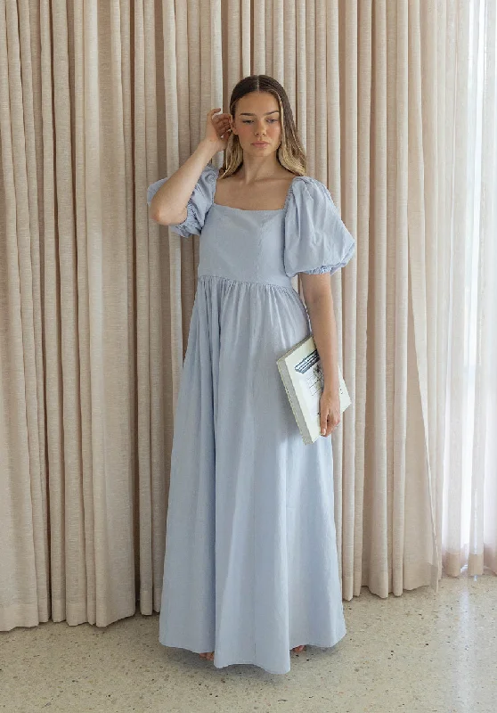 Ruched Jet Maxi Dresses -Ruched Jet Maxi Dresses -Miann & Co Women - Beth Square Neck Maxi Dress - Periwinkle