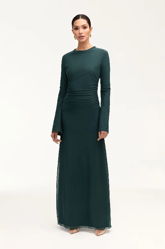 Mandarin Understated Maxi Dresses -Mandarin Understated Maxi Dresses -Arianna Rouched Maxi Dress - Enchanted Forest