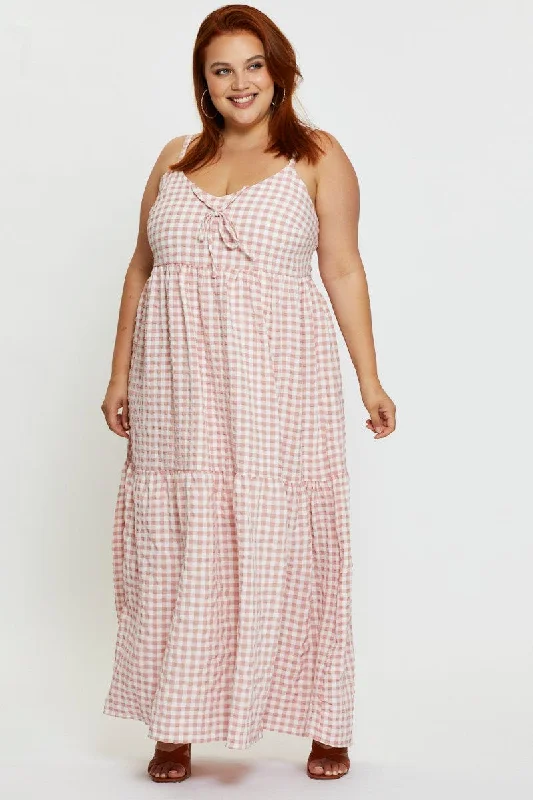 Laid-Back Rayon Hot Weather Maxi Dresses -Laid-Back Rayon Hot Weather Maxi Dresses -Check Maxi Dress V-neck Sleeveless