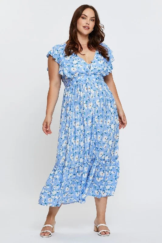 Top-Tier Maxi Dresses -Top-Tier Maxi Dresses -Floral Print Maxi Dress V-neck Short Sleeve