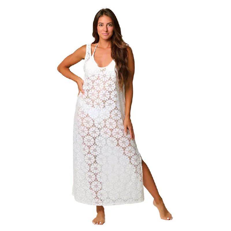 Gingham Maxi Dresses -Gingham Maxi Dresses -J Valdi Santa Barbara Slit Maxi Dress Coverup - White