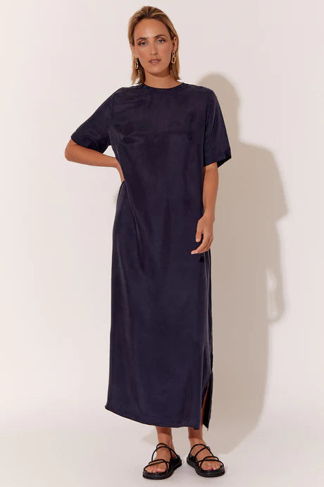 Oatmeal Alpaca Maxi Dresses -Oatmeal Alpaca Maxi Dresses -Ryan Cupro Maxi Dress - Navy