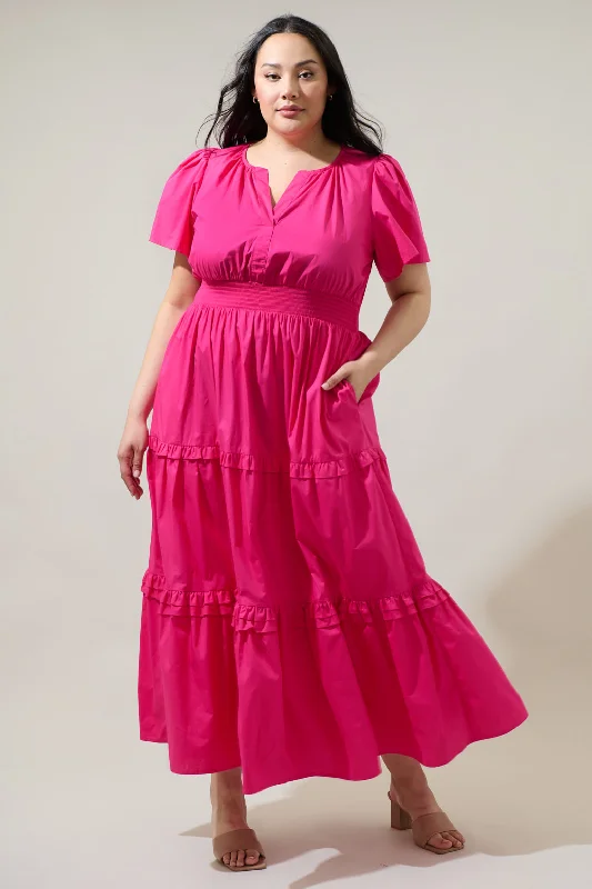 Formal Salmon Maxi Dresses -Formal Salmon Maxi Dresses -Fabia Palmer Poplin Tiered Maxi Dress Curve