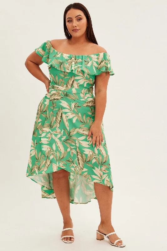 Laid-Back Hot Weather Maxi Dresses -Laid-Back Hot Weather Maxi Dresses -Green Floral Maxi Dress Off Shoulder Crepe