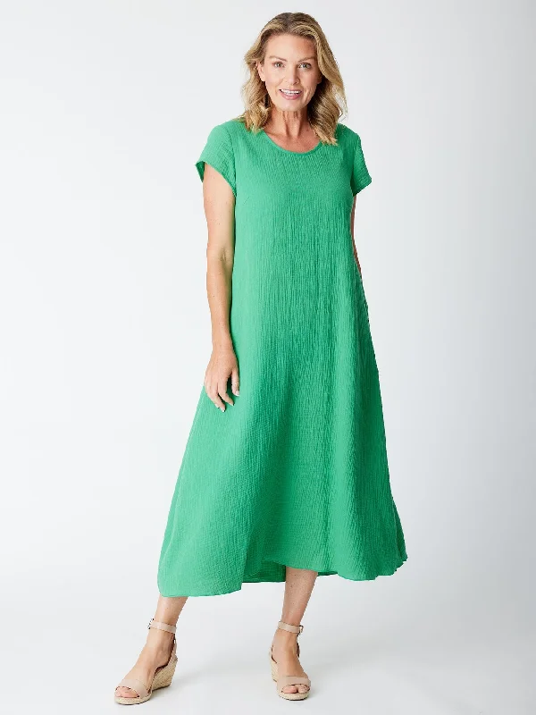 Cinched Maxi Dresses -Cinched Maxi Dresses -Cotton Maxi Dress - Jade