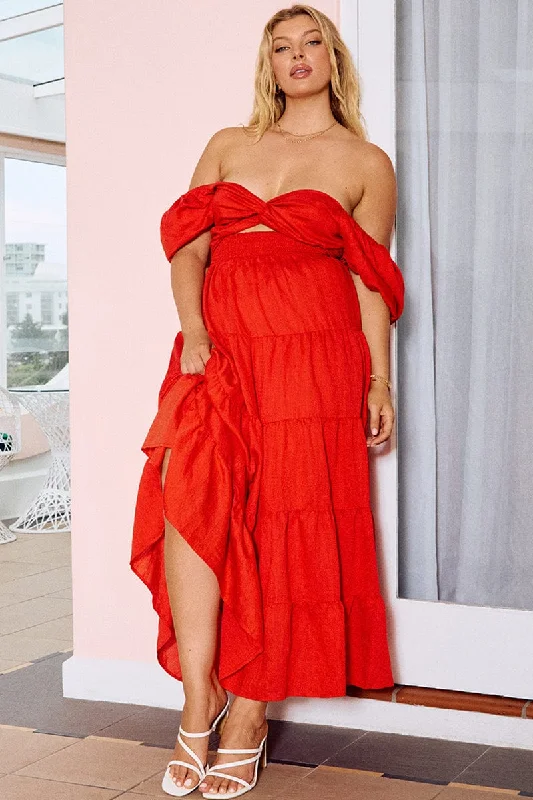 Trendsetting Maxi Dresses -Trendsetting Maxi Dresses -Red Maxi Dress Short Sleeve Twist Front