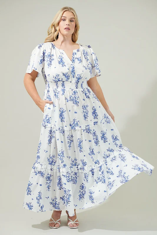 Denim Women Maxi Dresses -Denim Women Maxi Dresses -Bestia Floral Palmer Poplin Tiered Maxi Dress Curve