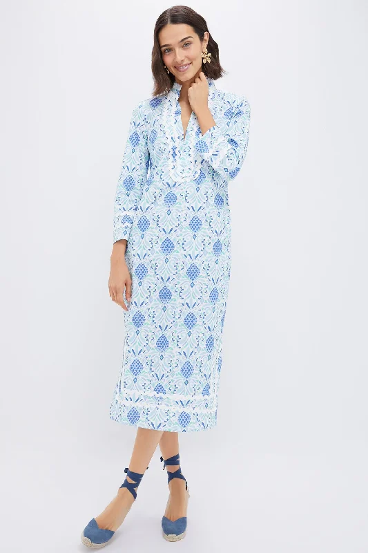 Poplin Pearl Midi Dresses -Poplin Pearl Midi Dresses -Pineapple Print Longsleeve Classic Midi Tunic