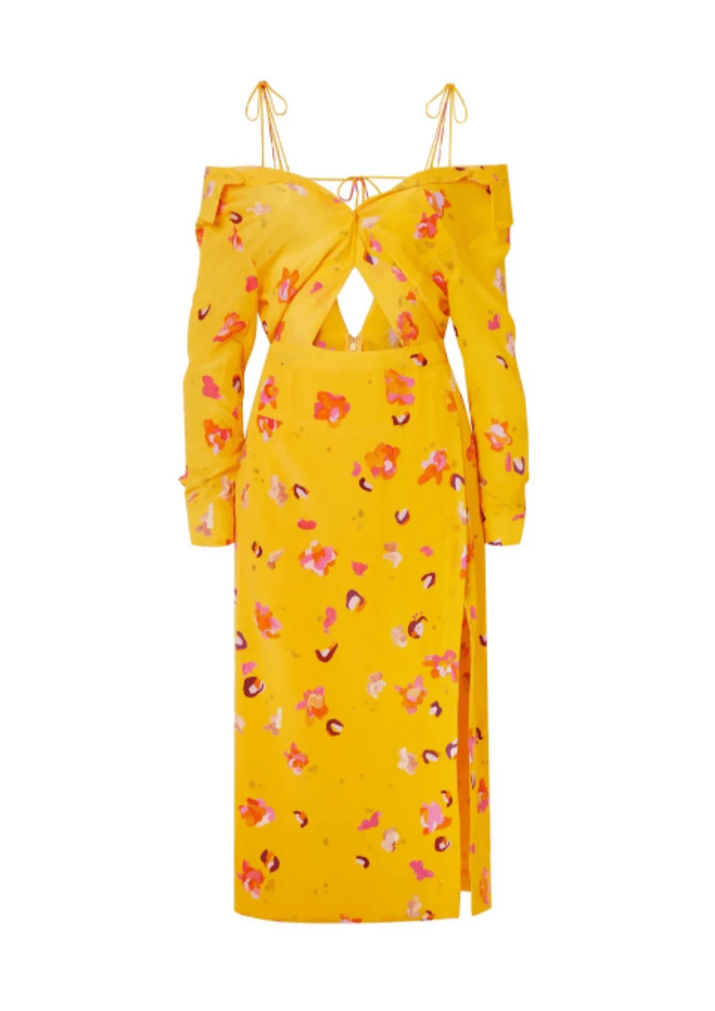 Pearl Poplin Midi Dresses -Pearl Poplin Midi Dresses -YELLOW FLORAL MIDI DRESS