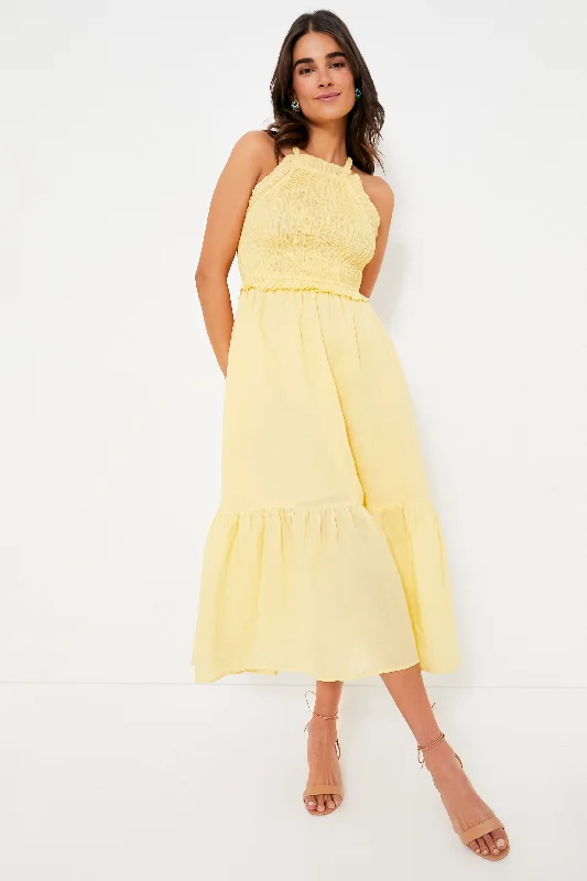 Forest Cutout Sunny Midi Dresses -Forest Cutout Sunny Midi Dresses -Yellow Cole Smocked Ramie Midi Dress