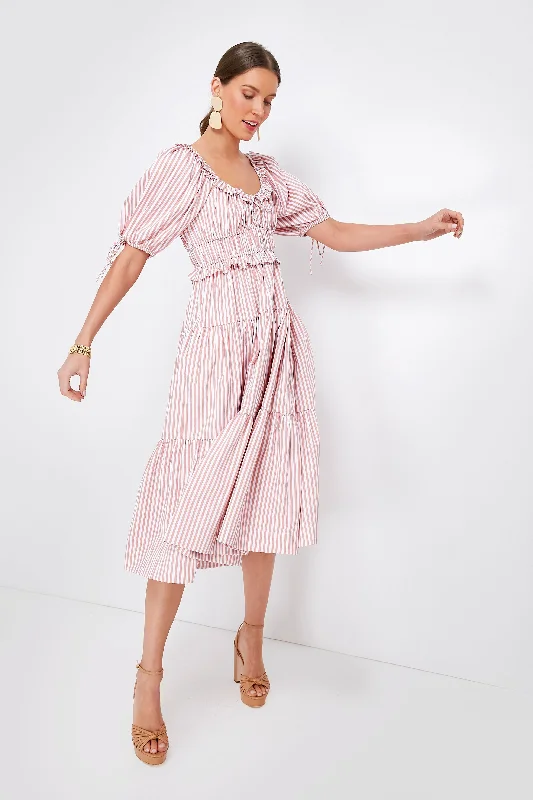 Peasant Nightclub Midi Dresses -Peasant Nightclub Midi Dresses -Pink Striped Brielle Midi Dress