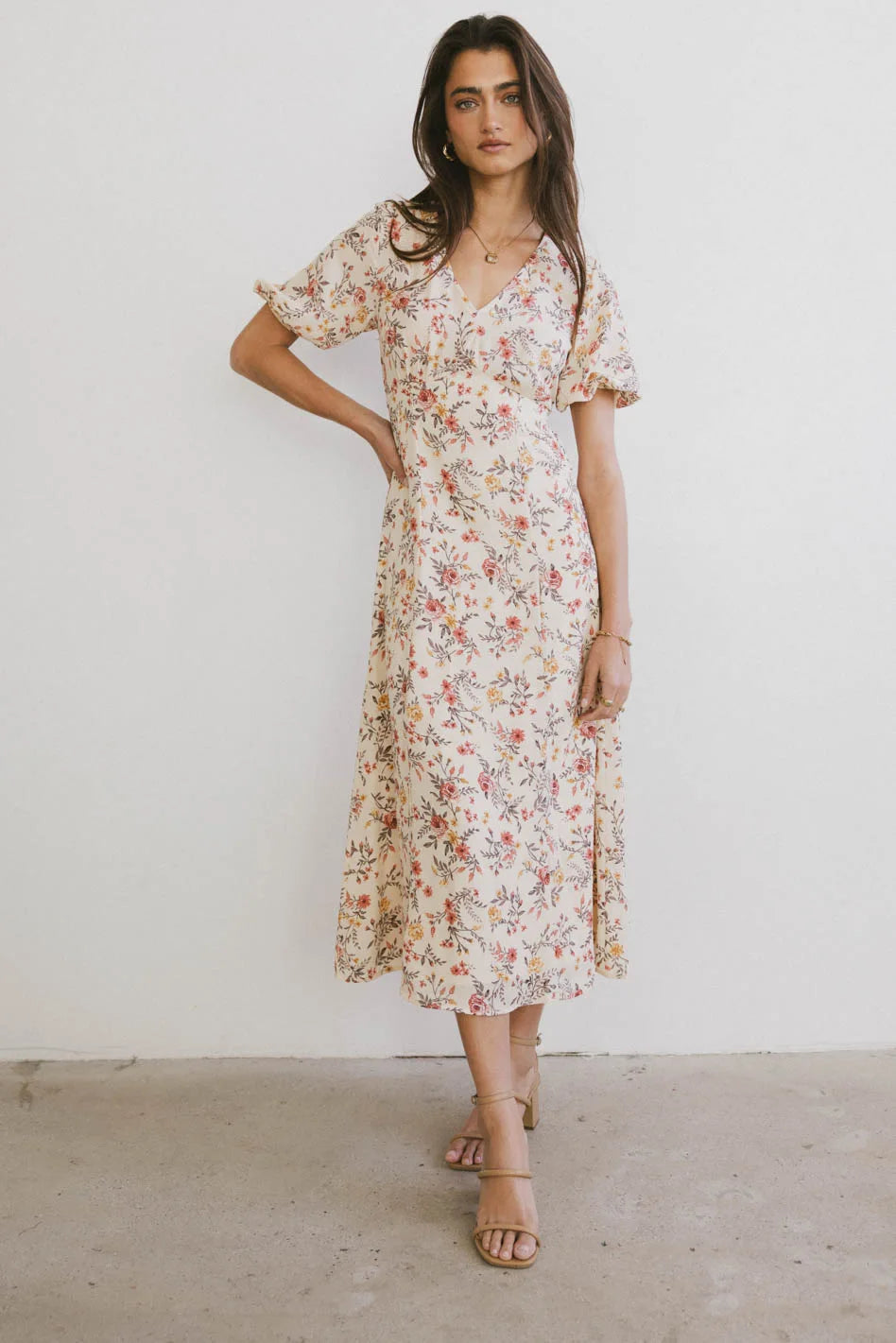 Playful Flannel Midi Dresses -Playful Flannel Midi Dresses -Ainsley Floral Midi Dress