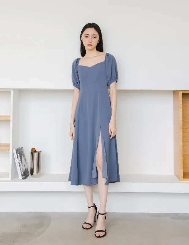 Female Midi Dresses -Female Midi Dresses -Camille Midi Dress in Steel Blue