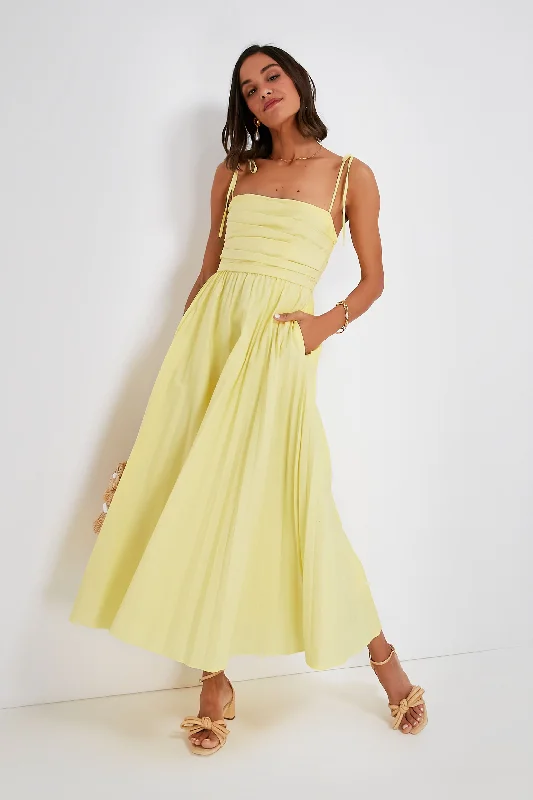 Ceremony Taffeta Midi Dresses -Ceremony Taffeta Midi Dresses -Limoncello Caroline Cotton Poplin Pleated Midi Dress