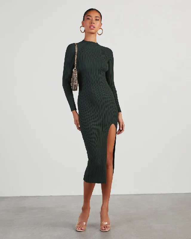 Radiant Midi Dresses -Radiant Midi Dresses -Thankful Soul Ribbed Mock Neck Midi Dress