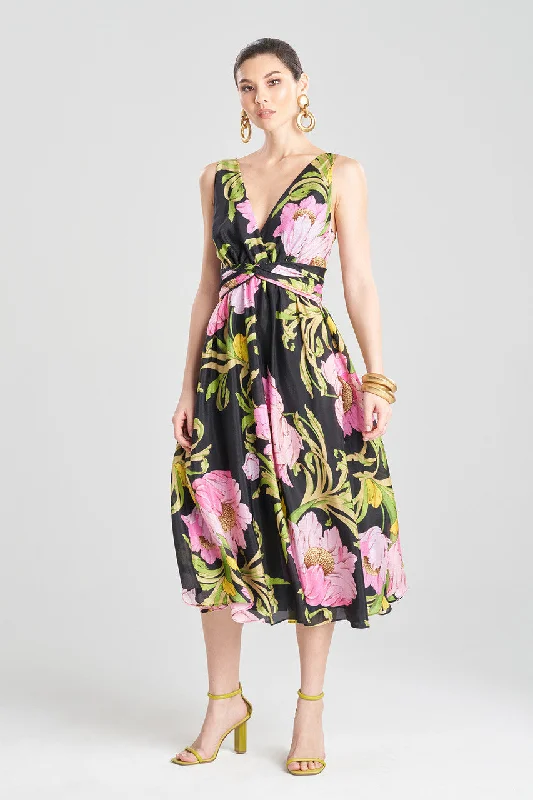 Taffeta Forest Midi Dresses -Taffeta Forest Midi Dresses -Shinjo Obi Silk Midi Dress