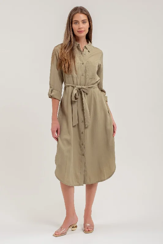 Sky Covered Sleeve Sunny Midi Dresses -Sky Covered Sleeve Sunny Midi Dresses -BUTTON DOWN SHIRT MIDI DRESS