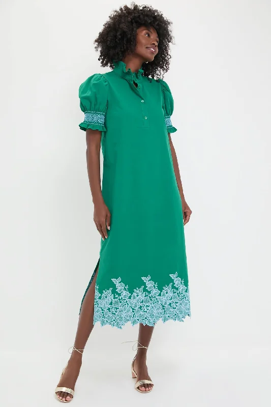 Tiered Sky Midi Dresses -Tiered Sky Midi Dresses -Green & Baby Blue Embroidery Eliza Midi Dress