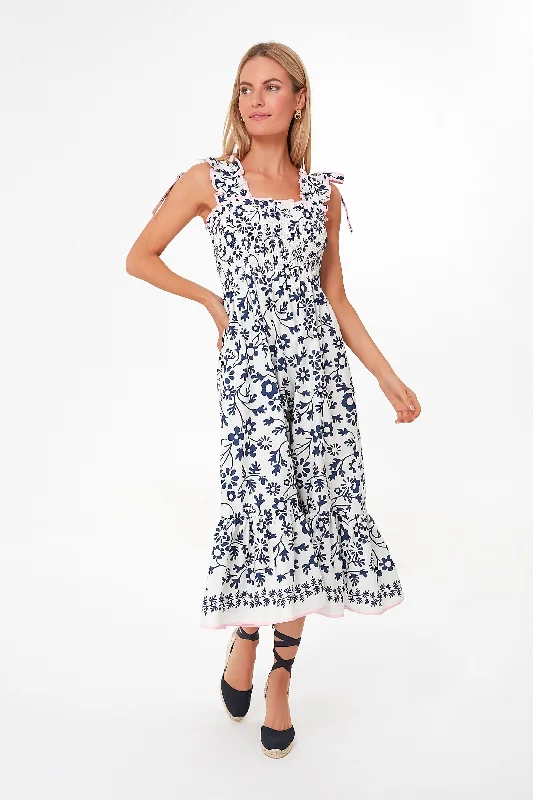 Sunflower Work Midi Dresses -Sunflower Work Midi Dresses -Indigo Daisy Bow Tie Midi Dress